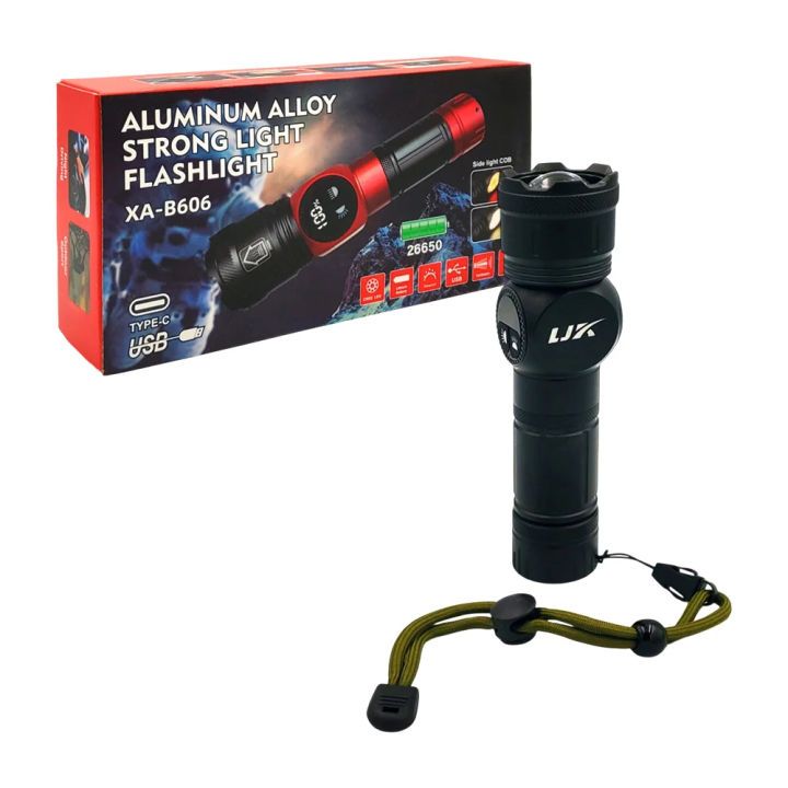 XA-B606 Rechargeable LED Flashlight – Aluminum Alloy Torch with Digital Power Display