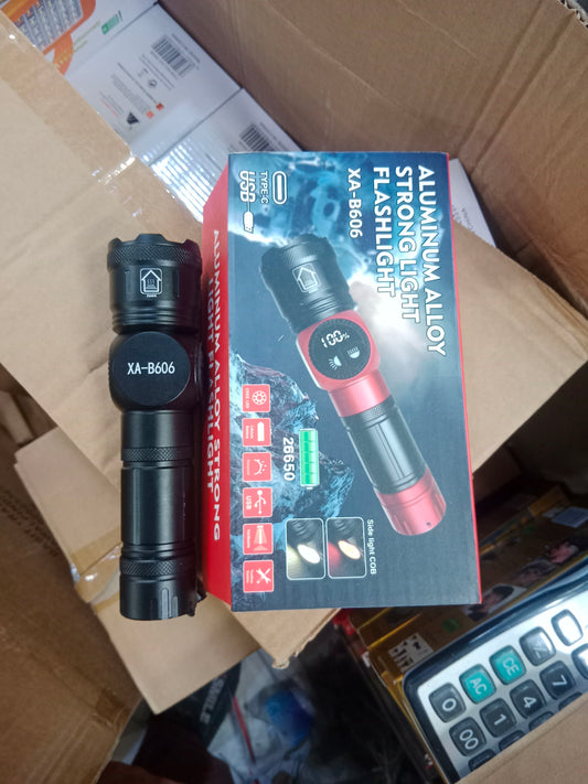 XA-B606 Rechargeable LED Flashlight – Aluminum Alloy Torch with Digital Power Display